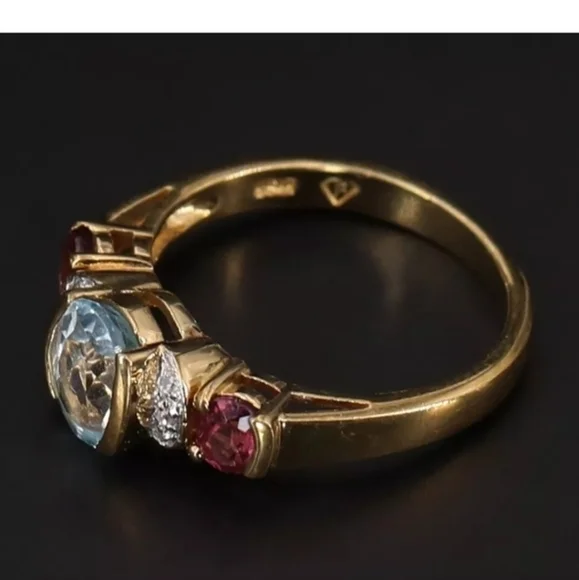 Sterling silver Fessenden &co. Topaz, white CZ and Garnet Gold ring, sz. 7.5 - Picture 3 of 5